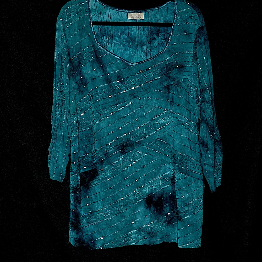 Dress Barn Plus Size Green Sequined Shirt, Size 1X/2X